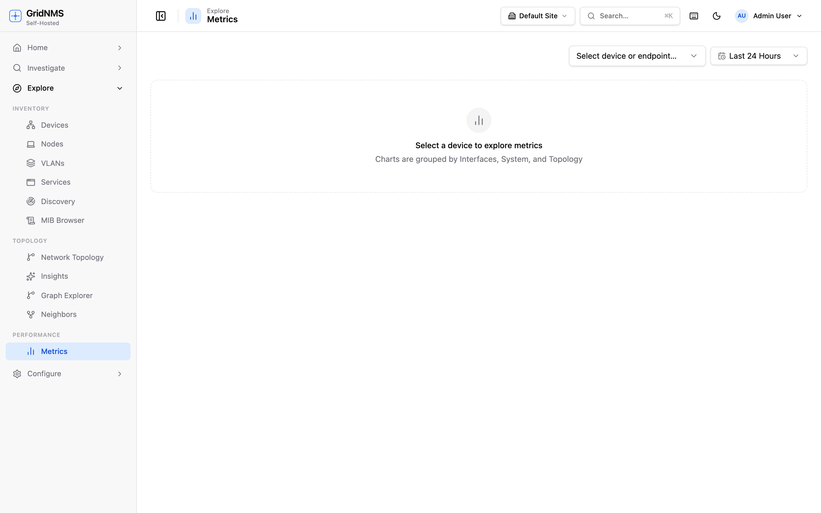 The Metrics page with device charts
